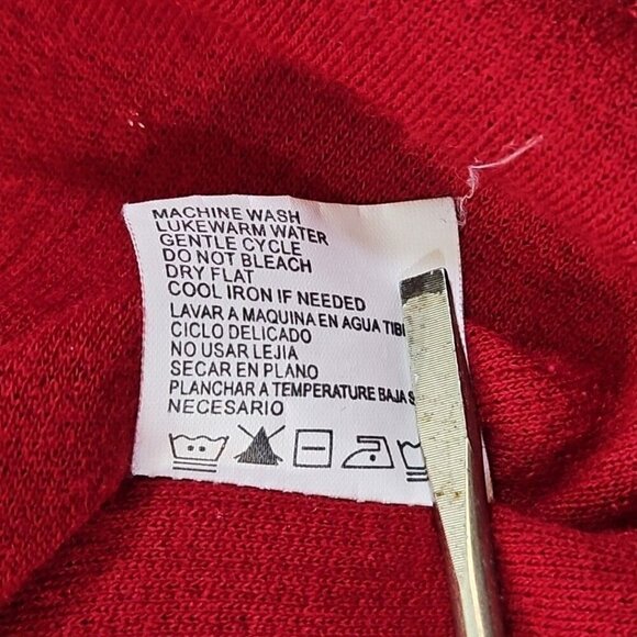 Leslie Fay Sweater Women's PL Red Knit Cropped Cardigan Embroidered EUC - Picture 5 of 12